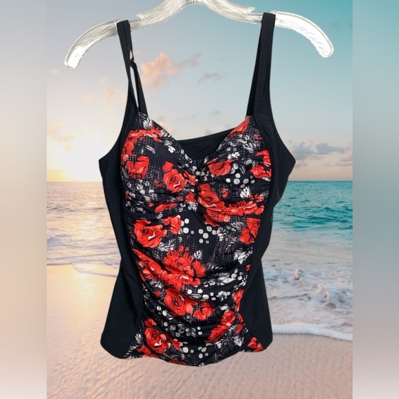 Point Zero Tankini Top, Adjustable Straps, No wires, Front Ruching Size 12D - Picture 1 of 8